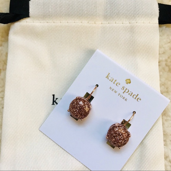 kate spade Jewelry - NWT Kate Spade Rose Gold Glitter Round Leverbacks